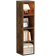 ALISENED 4 Cube Small Bookshelf, Narrow Storage Organizer Shelf, Wooden Corner Bookcase, Modern T...