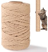 Natural Sisal Rope for Cat Scratching Post, 4Mm x 230Ft, Brown | Natural Sisal Fiber, Sturdy Twis...