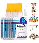 Super Glue for Woodwork with Anti Clog Cap. 6 x 1 fl oz,CA Glue - Clear Adhesive Cyanoacrylate Gl...