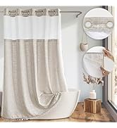 River Dream Farmhouse Linen Textured Shower Curtain with Snap-in Liner Set, No Hooks Needed, with...