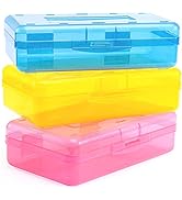 Sooez 3 Pack Large Capacity Hard Pencil Case, Plastic Crayon Boxes with Snap-tight Lid, Clear Pen...