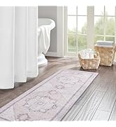 PAGGED Brown Long Bathroom Rugs Runner Boho Floral Microfiber Thin Bath Mat Shower Rug Non Slip W...