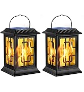 Hanging Solar Lanterns, Solar Powered Flickering Flame Lanterns, Outdoor Waterproof LED Solar Orn...