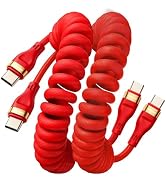 Coiled USB C Cable,60W 5FT 2Pack USB C to USB C Fast Charging TPE Rubber | SIIIUYF,Durable C to C...