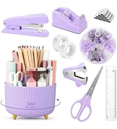 SKYDUE Purple Office Supplies Set, Purple Office Desk Accessories 10PCS, Pencil Holder for Desk, ...