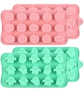 Actvty Halloween Candy Chocolate Mold Silicone Ice Cubes Molds, 4 Packs Pumpkin Molds and Ghost M...