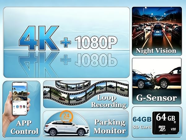 4K Dash Cam Front and Rear