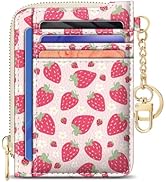 GIANCOMICS Slim Wallet Credit Card Holder Women, Strawberry Rfid Blocking Small Card Case, Keycha...
