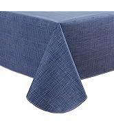 LIBERECOO Vinyl Tablecloth with Flannel Backing Linen Texture Pattern Table Cloth Stain-Resistant...