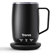 Tronco Temperature Control Heated Coffee Mug 14 oz – Rechargeable Self-Heating Smart Mug with Lid...