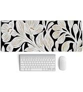 PaJiaNi Black Beige Floral Mouse Pad,Vintage Botanical Desk Mat,Medieval Aesthetic Neutral Flower...