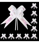 TIMESEEK 24PCS Crisp White Pull Bows for Gift Wrapping, 6" Large Pre-Tied Decorative Bows for Chr...