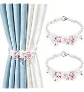 OCIOLI Curtain Tiebacks Curtain Holdbacks No Drill 2 Pack Flower & Colorful Crystal Glass Beaded ...
