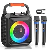 HWWR Karaoke Machine for Adults & Kids, Portable Karaoke Speaker with 2 Microphones & DJ Lights f...