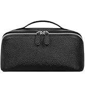 DORIS&JACKY Genuine Leather Makeup Bags for Women, Large Capacity Portable Cosmetic Pouch Flat Op...