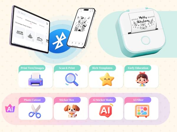 Memoking Mini Sticker Printer T02 Thermal Printer Portable Bluetooth Photo Printer Print Pods