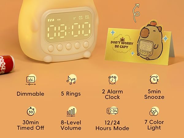Capybara Alarm Clock with Night Light