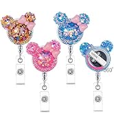 HASFINE 3 Pack Badge Reel Holders Retractable Cute Handmade Bling Glitter Cartoon Mouse-Shaped ID...