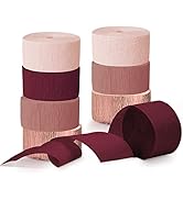 NICROLANDEE 8 Rolls Burgundy Rose Gold Crepe Paper Streamer Rolls for Birthday Wedding Engagement...