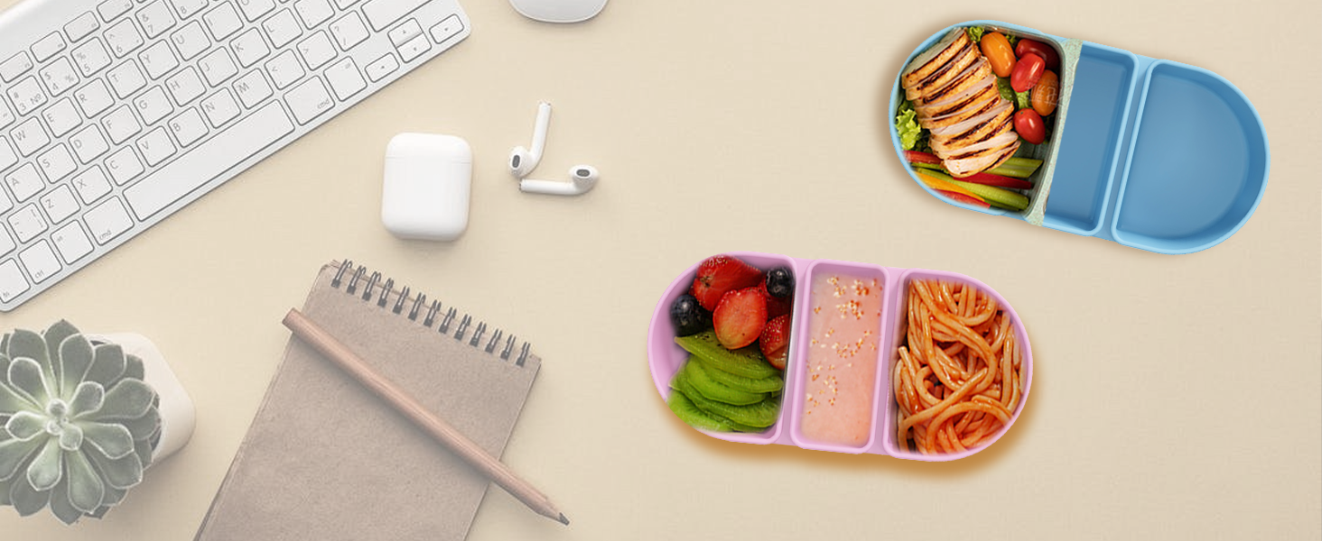 ZOMOVOR 3 Pack Reusable Silicone Snack Containers with Lids, Meal Prep Containers 3 Compartments,