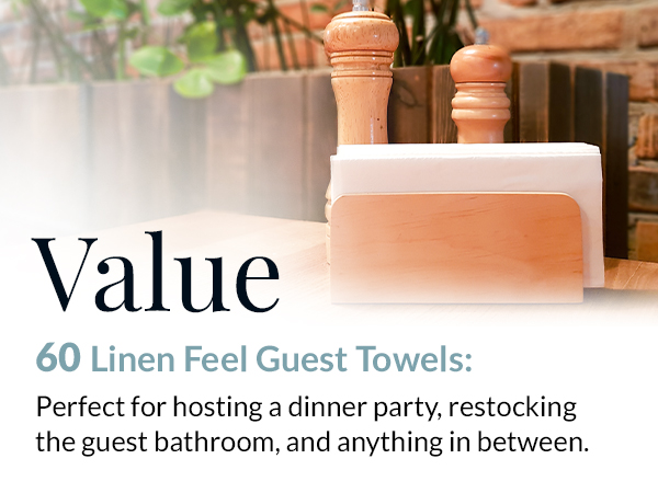 Value 60 Pack of Linen Feel Guest Towels absorbent soft 1/6 fold 1 ply napkins dinner party banquet