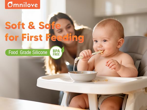 Omnilove silicone baby spoons for first feeding with case and safety chain