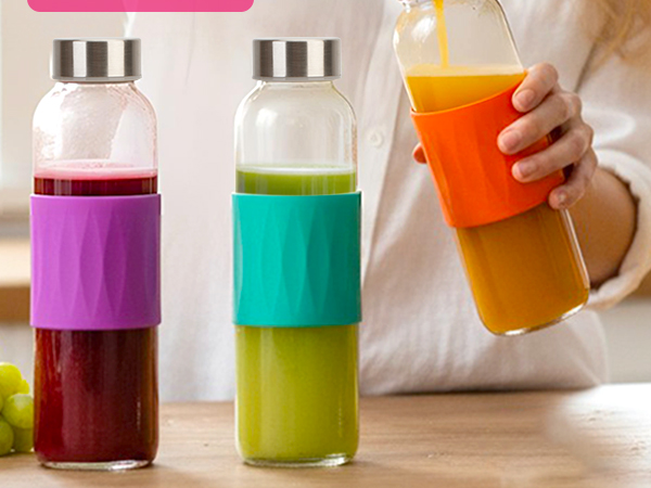 18oz glass juice bottles with sleeve anti slip 600x450