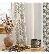 NICETOWN Sage Green Floral Embroidered Linen Curtains 84 inch Long - Gorgeous Drapes for Airy Liv...