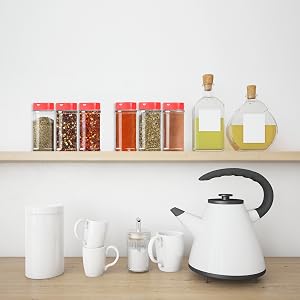 Spice Jars Set on kitchen shelf
