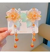 2Pcs Vintage Orange Flower Hair Clips,Sakura Alligator Hair Clips Barrettes Tassel Pearl Hairpin ...