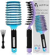 Boar Bristle Hair Brush 2 Pack, HIPPIH Wet & Dry No Pull Curved Vented Hair Brush, Styling Voremy...
