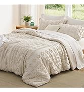Bedsure Tufted Boho Comforter Set Queen Size - Beige Boho Bed Set, GentleSoft™ 3 Pieces Farmhouse...