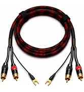 KOOKFJLLZ RCA Cable with Ground Wire for Turntable, 3.3 FT, 18AWG OFC Braided 2RCA Male Stereo Au...