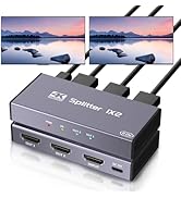HDMI Splitter 1 in 2 Out, 4K UHD HDMI Splitter for Dual Monitors, with Mirror Mode, Audio Sync, M...