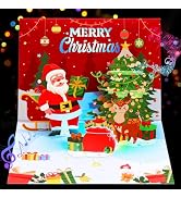 Christmas Cards, Merry Christmas Card with Light Music, Xmas Greeting Card | 3D Pop Up Cards with...