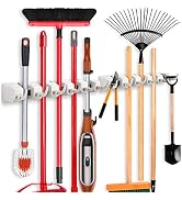 IMILLET 2 Pack Mop and Broom Holder, Wall Mounted Organizer-Mop and broom Storage Tool Rack with ...