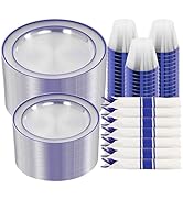 I00000 350 Pcs Blue Plastic Dinnerware Set for 50 Guests Include: 50 Dinner Clear Blue Party Plat...