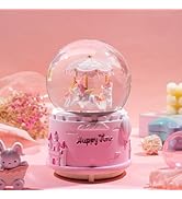 Unicorn Musical Snow Globe for Kids Girls Carousel Music Box with 7 Led Lights Swirling Glitter f...