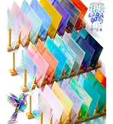 FIVEIZERO 24 Sheets Iridescent Stained Glass Sheets, 4x6 Inch Stained Glass Supplies for Suncatch...