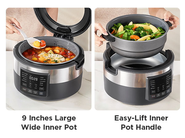 wide inner pot & easy lift handle