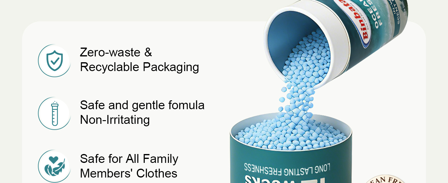 Scented beads laundry with gentle formula, safe for sensitive skin