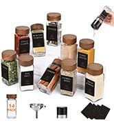 Yangbaga 4oz Glass Spice Jars with Labels,12Pcs Empty Square Spice Bottles with acacia wood lid &...