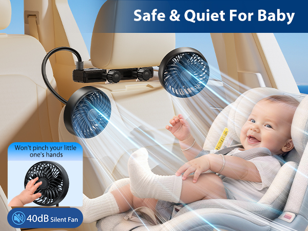xuenair small car fan rechargeable features narrow, safe gaps for baby’s fingers