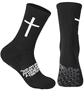 Cross Grip Soccer Socks for US 6-13 Bible Verse Christian Sports Sock Men with Anti-Slip Rubber Dots