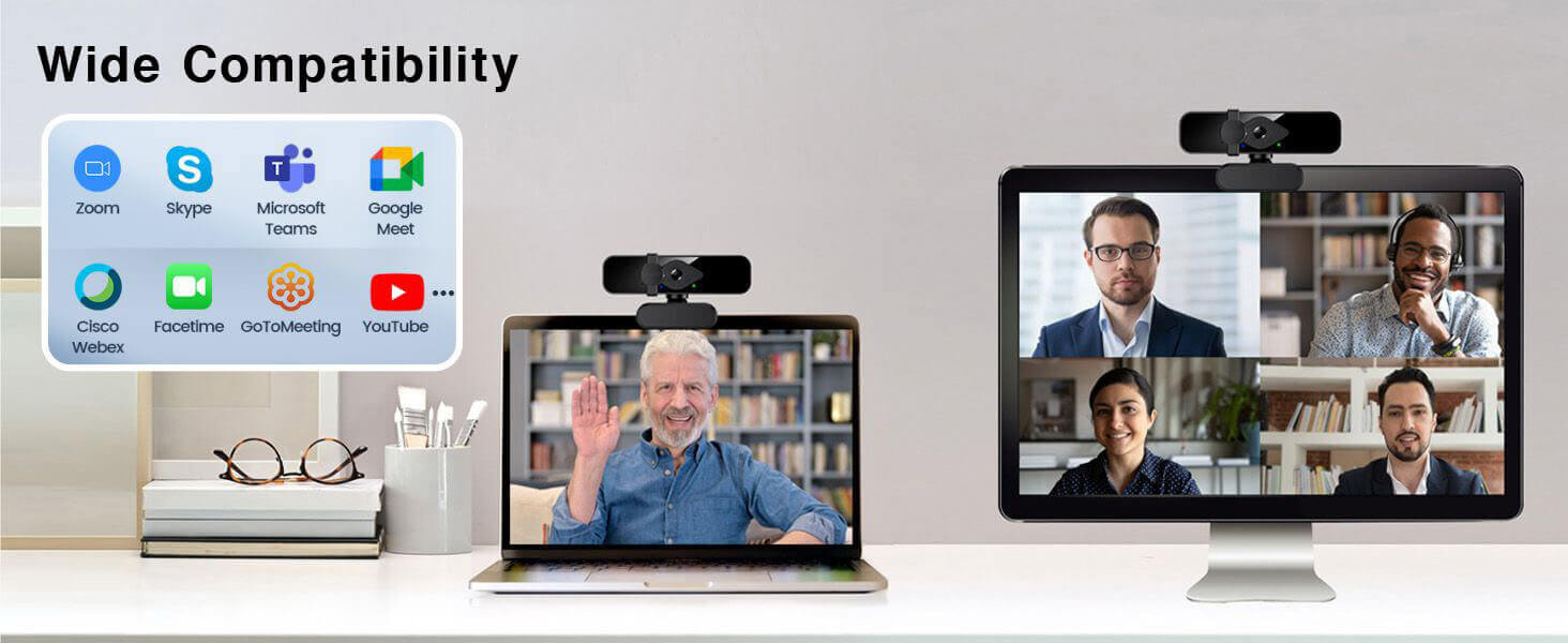 2K USB PC webcam camera perfect for online education, home offices, meeting, gaming and video calls.