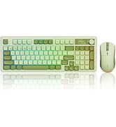 Wireless Keyboard and Mouse Combo Creamy with Number Pad for Desktop Mac iPad Bluetooth/2.4ghz/Wi...