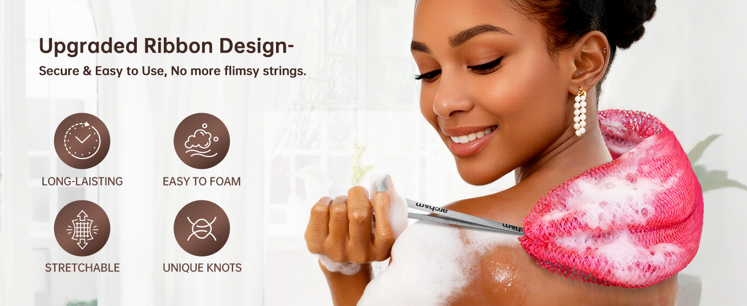 ribbon design Gentle deep cleansing How to exfoliate back easily Best sponge for smooth skin