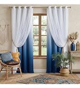 PONY DANCE Navy Blue Double Layer Blackout Curtains with Sheer for Bedroom, Elegant Layered Curta...