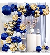 Zesliwy Navy Blue Gold Balloons Garland Kit, 131 pcs Navy Blue Gold White Confetti Balloons Arch ...