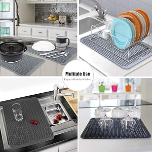 Silicone Dish Drying Mat for Multiple Usage,Easy clean,countertop protector for Kitchen Counter Sink